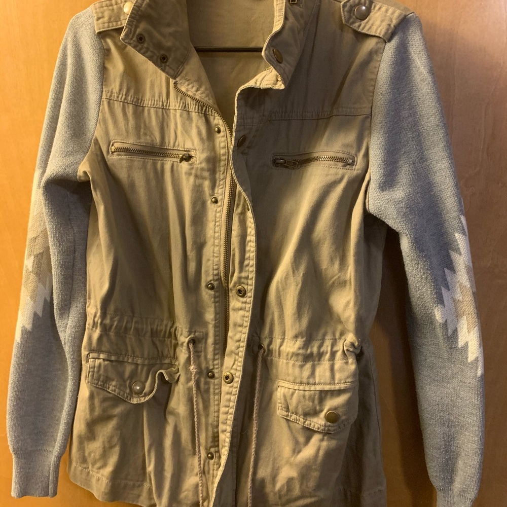 Army jacket with sweater sleeves